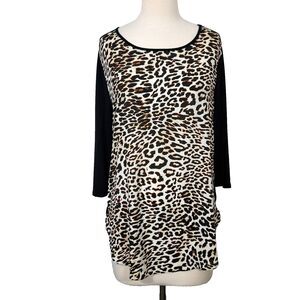by Chico's Tunic Top Comfy Soft Leopard Print Size 2 Womens Large 3/4 Sleeve